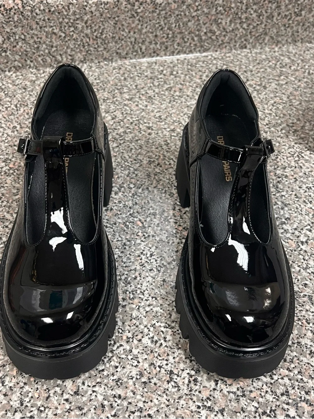 Dream Pairs Black Patent T-Strap Platform Mary Jane Heels
